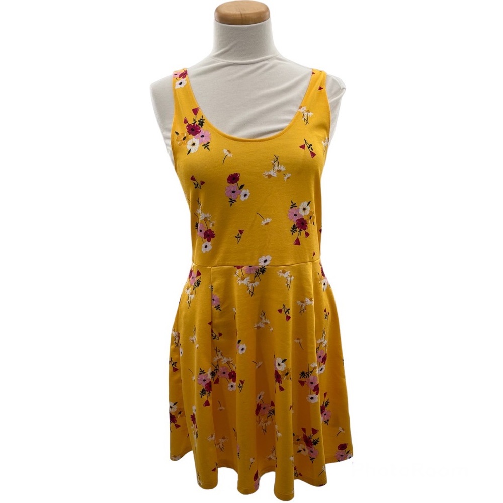 Divided Dress Floral Fit and Flare Swing Tank Style Yellow